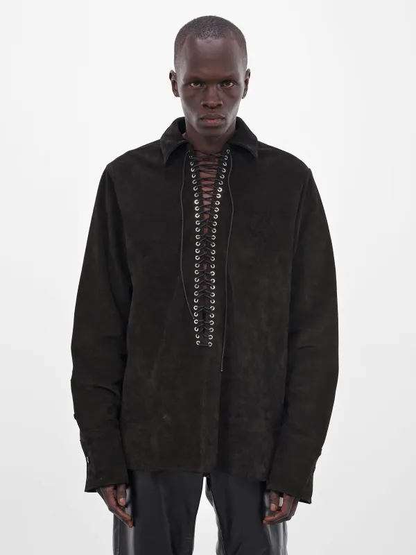 Black Suede Lace-Up Shirt (SH010-U-SPLIT-BLACK) sold by lorenzo