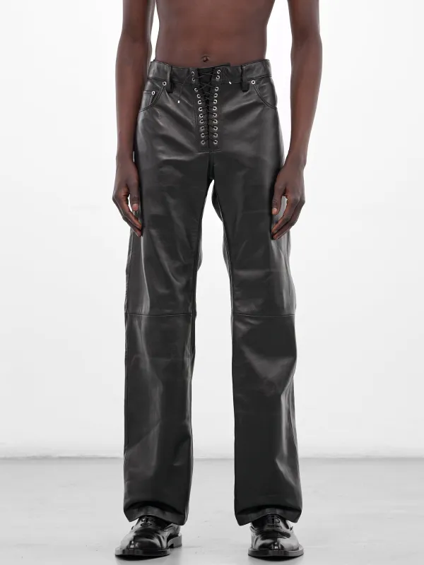 Black Leather Lace-Up Trousers (PT003-M-LEATHER-BLACK) sold by lorenzo