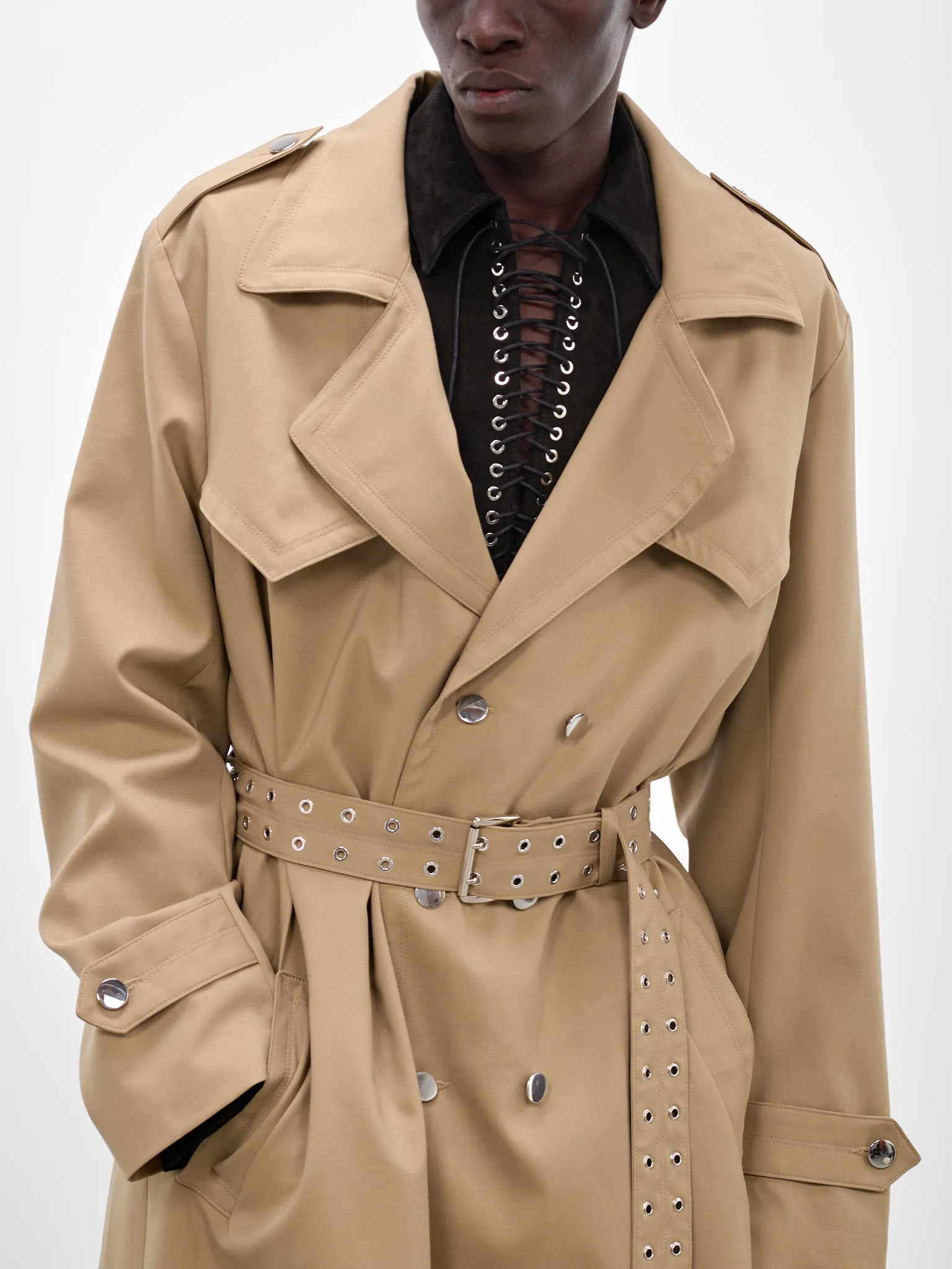 Beige Wool Trench Coat (CT006-U-WO0007-GREEN) sold by lorenzo product image thumbnail 4