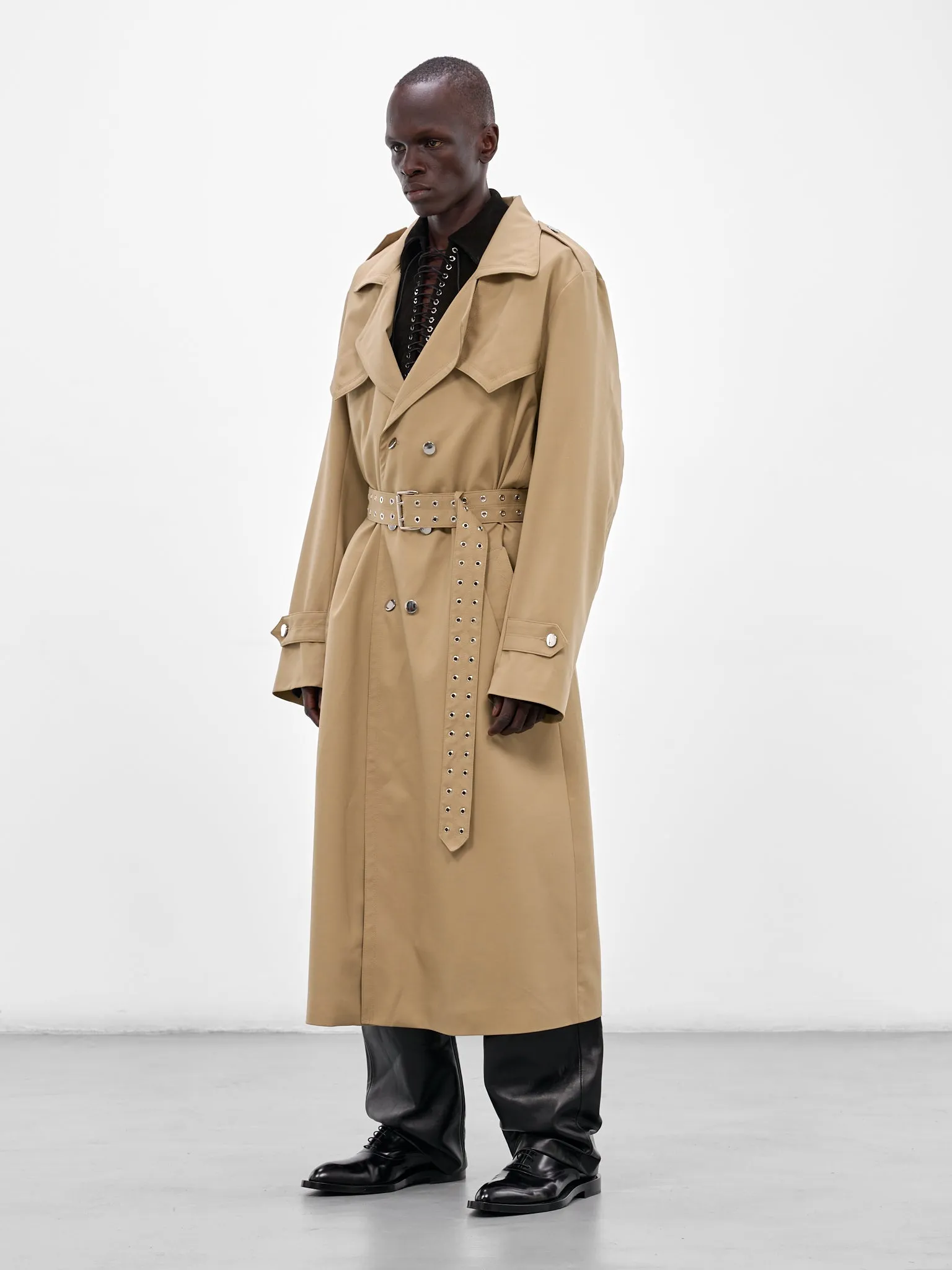 Beige Wool Trench Coat (CT006-U-WO0007-GREEN) sold by lorenzo product image thumbnail 2