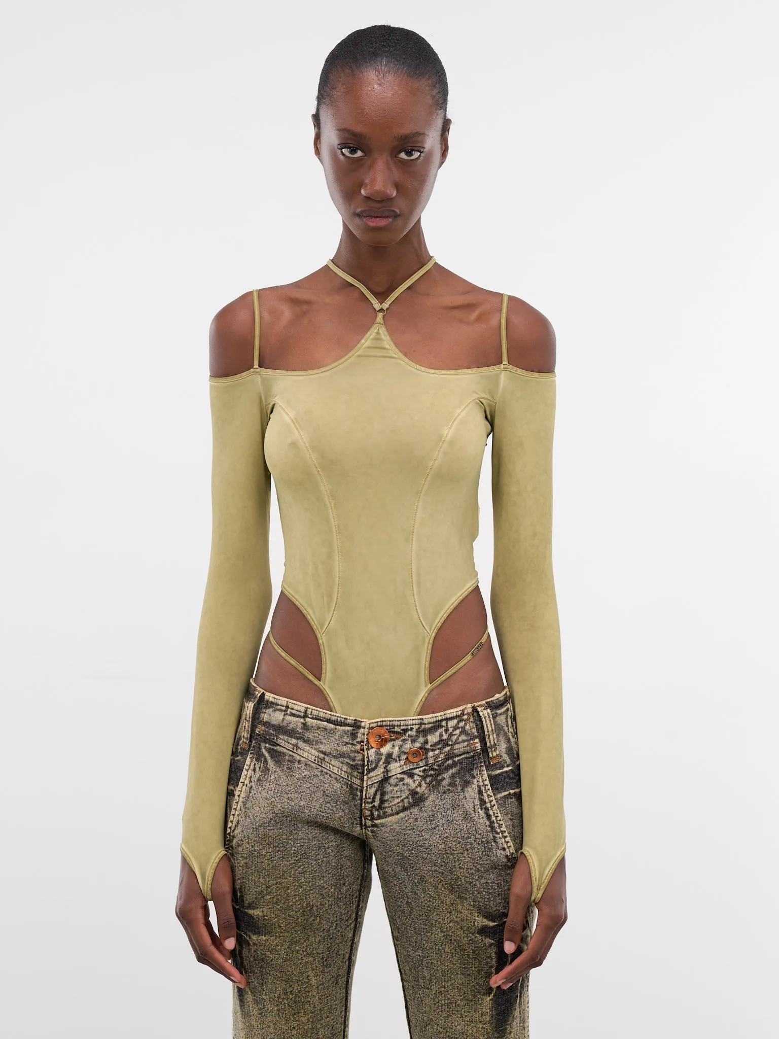 Miss Sixty x KNWLS Jersey Bodysuit (6M1SJ93200-MUSTARD-GREEN) sold by lorenzo