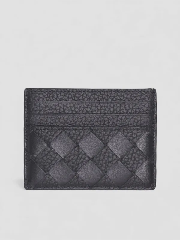 Black Intrecciato Leather Card Case (795612V63U2001-BLACK) made by Bottega Veneta