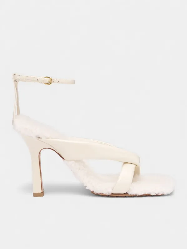 White Shearling Ankle Strap Heels (843956V3H93005-BLU-ORO) sold by lorenzo