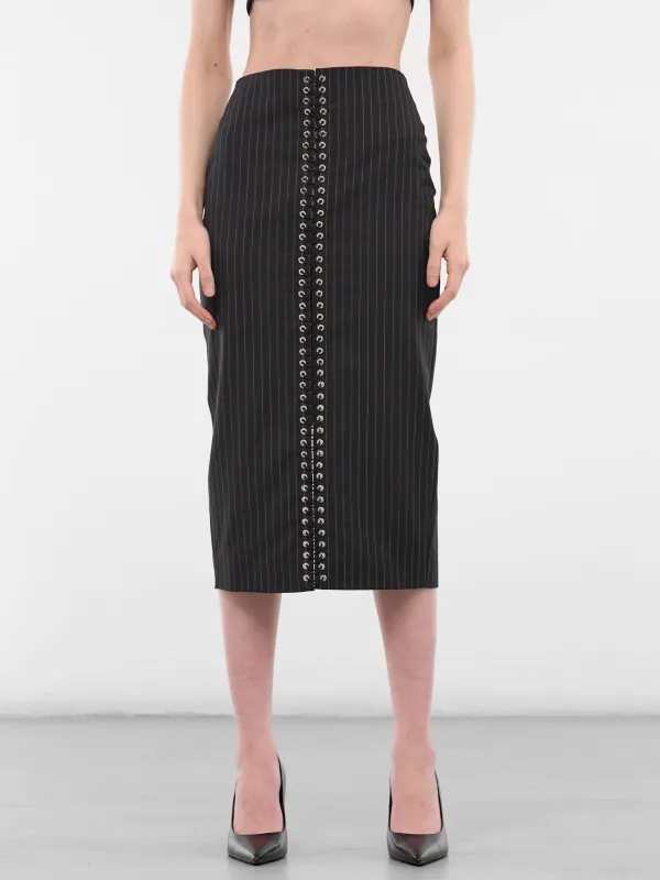 Black Wool Pinstripe Pencil Skirt (SK025-W-WV0004-BLACK) sold by lorenzo