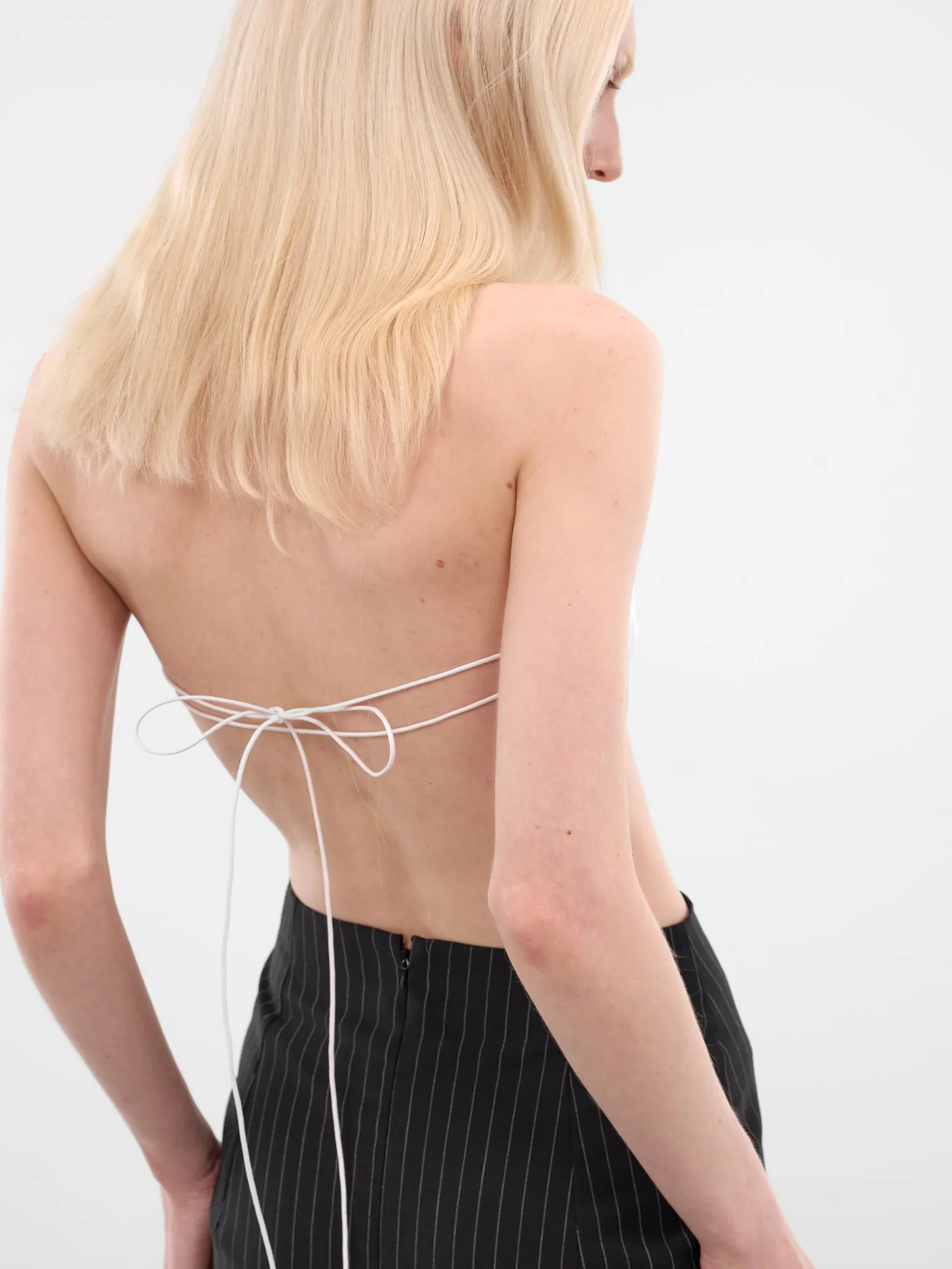 White Cotton Mini Plastron Shirt (SH013-W-CO0001-WHITE) sold by lorenzo product image thumbnail 5