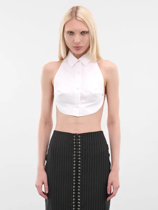 White Cotton Mini Plastron Shirt (SH013-W-CO0001-WHITE) sold by lorenzo