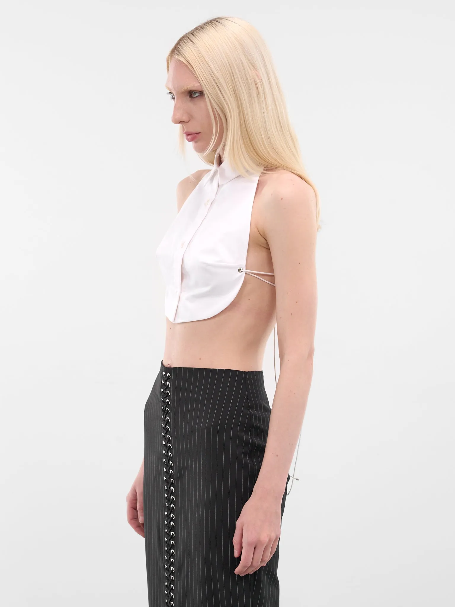 White Cotton Mini Plastron Shirt (SH013-W-CO0001-WHITE) sold by lorenzo product image thumbnail 2