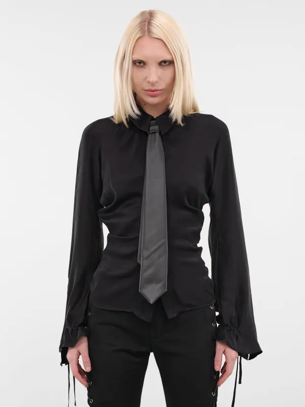 Black Lamb Leather Sam Tie (ACC002-M-LEA-BLACK) made by Ludovic de Saint Sernin