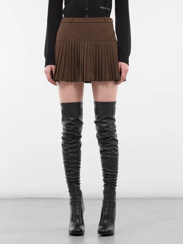 Brown Wool Pleated Mini Skirt (WSK063ACWOV0071-BR30-BROWN) made by Marine Serre