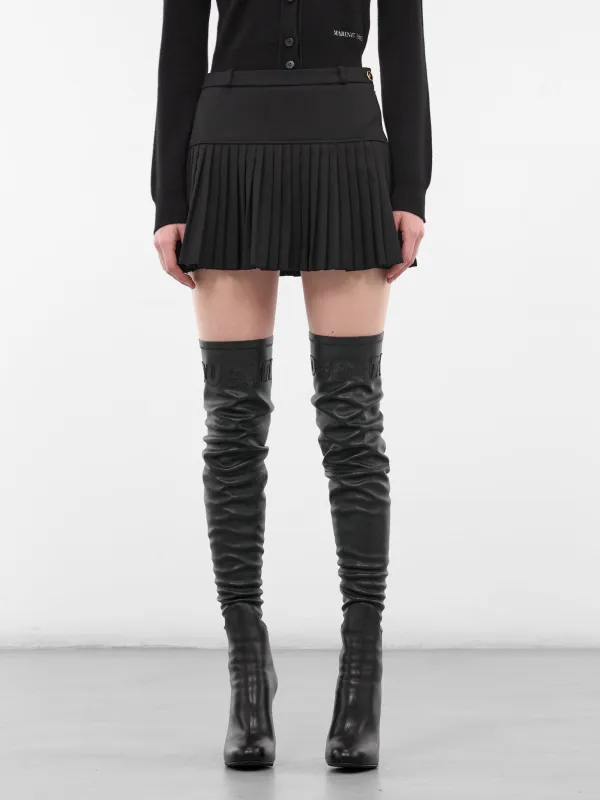 Black Wool Pleated Mini Skirt (WSK063ACWOV0071-BK99-BLACK) made by Marine Serre