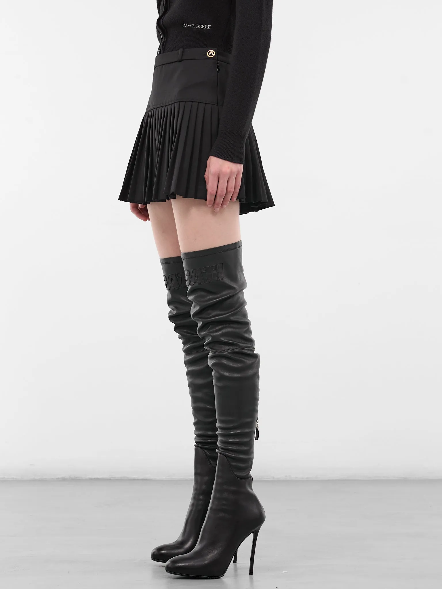 Black Wool Pleated Mini Skirt (WSK063ACWOV0071-BK99-BLACK) sold by lorenzo product image thumbnail 2