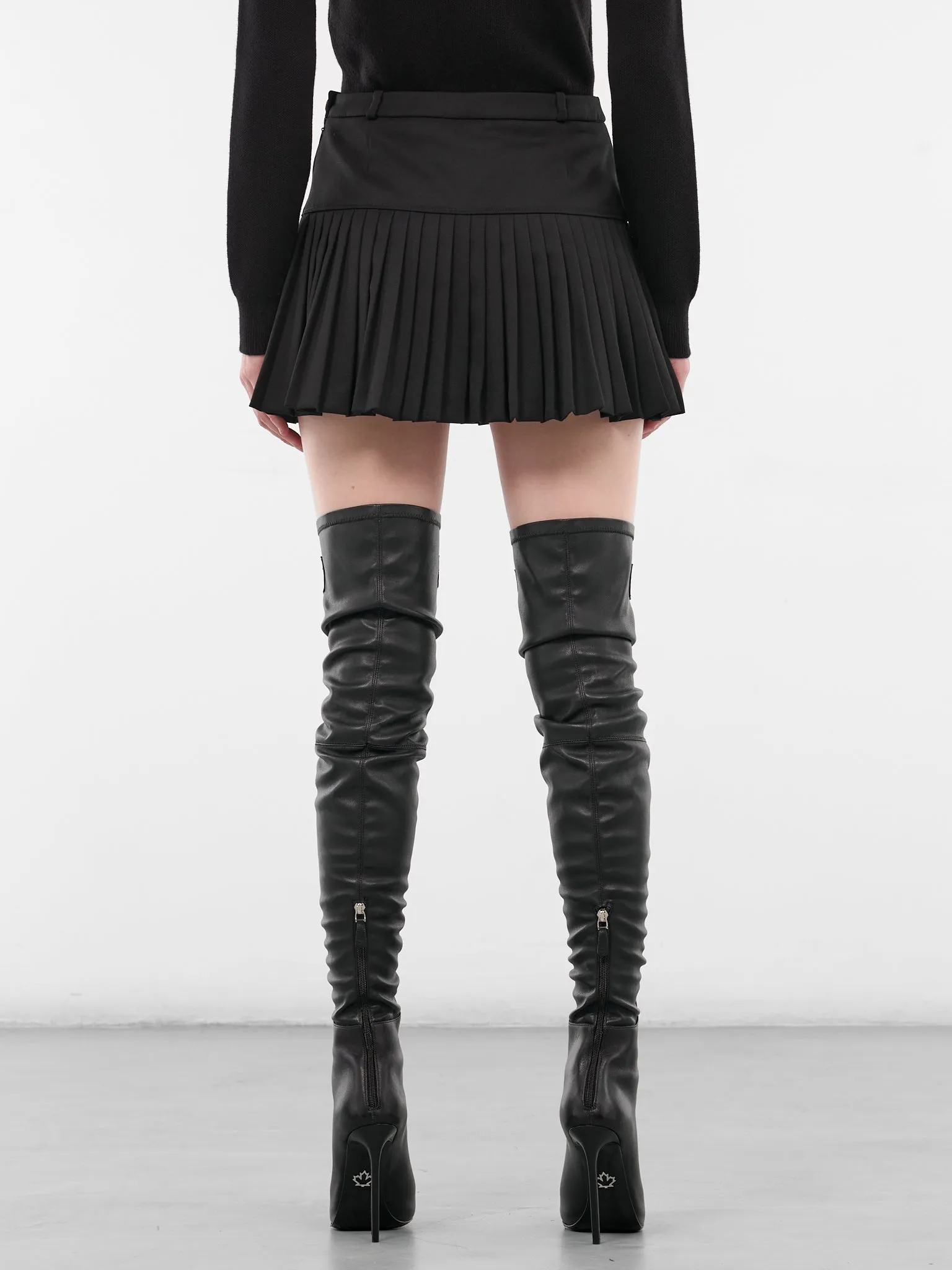 Black Wool Pleated Mini Skirt (WSK063ACWOV0071-BK99-BLACK) sold by lorenzo product image thumbnail 3