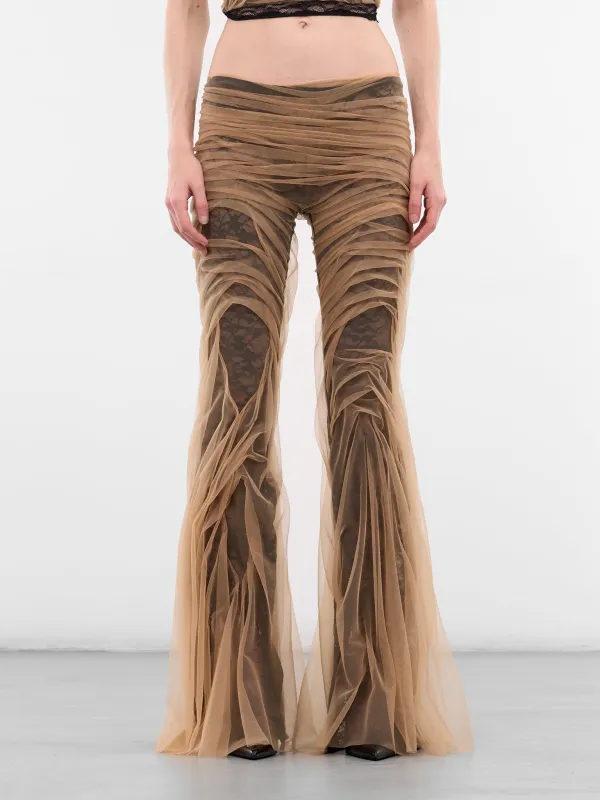Lace Temptation Layered Flared Trousers (LACE-TEMPTATION-NUDE-MESH-BLAC) sold by lorenzo