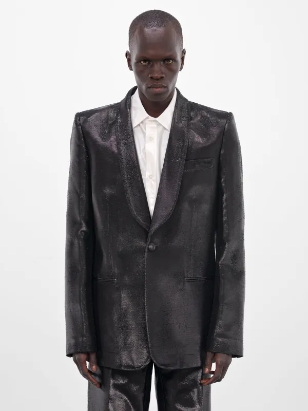 Black Jacquard Metallic Shine Blazer (SH2BN0015-M35610-900-BLACK) sold by lorenzo
