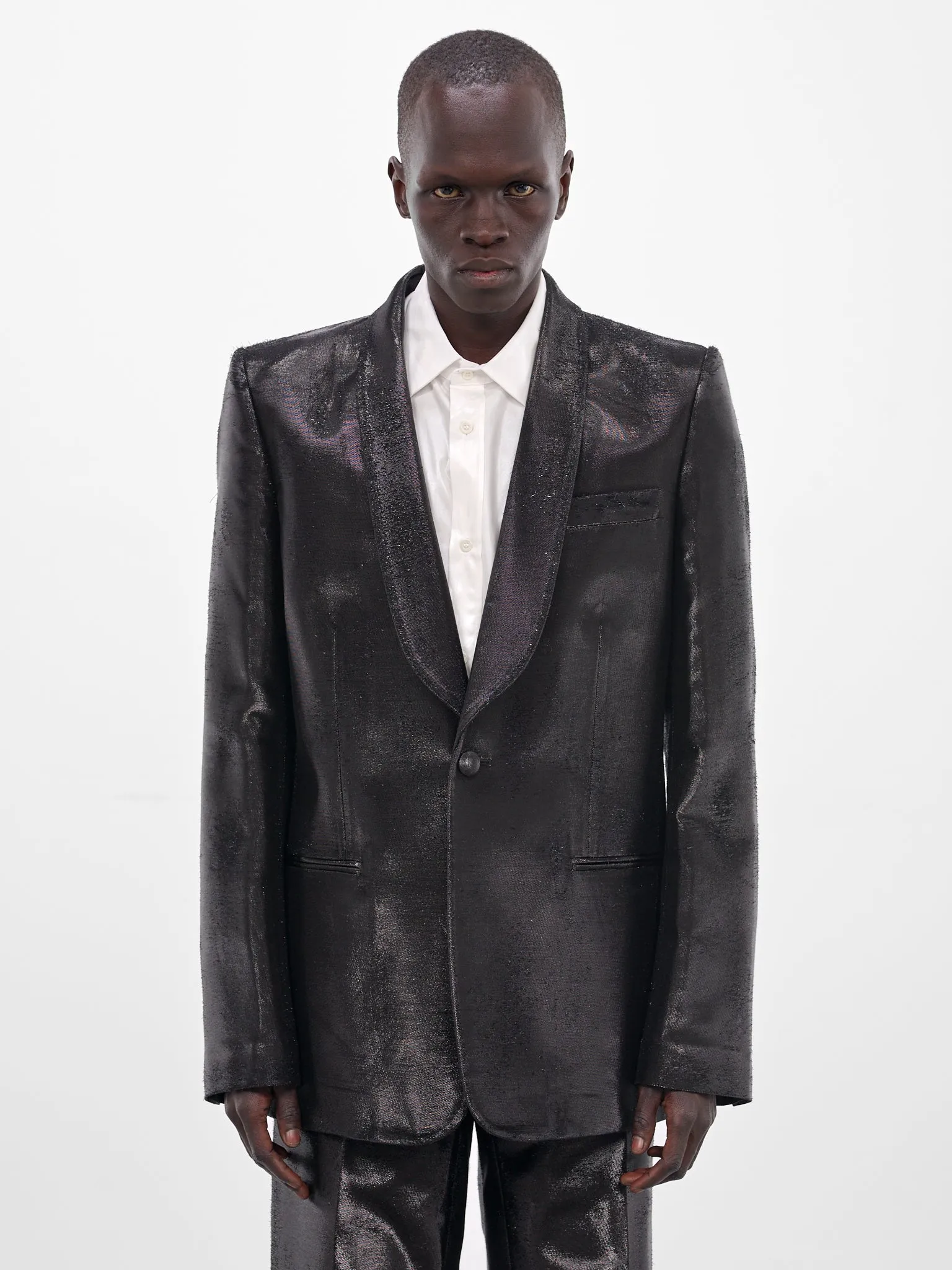 Black Jacquard Metallic Shine Blazer (SH2BN0015-M35610-900-BLACK) sold by lorenzo