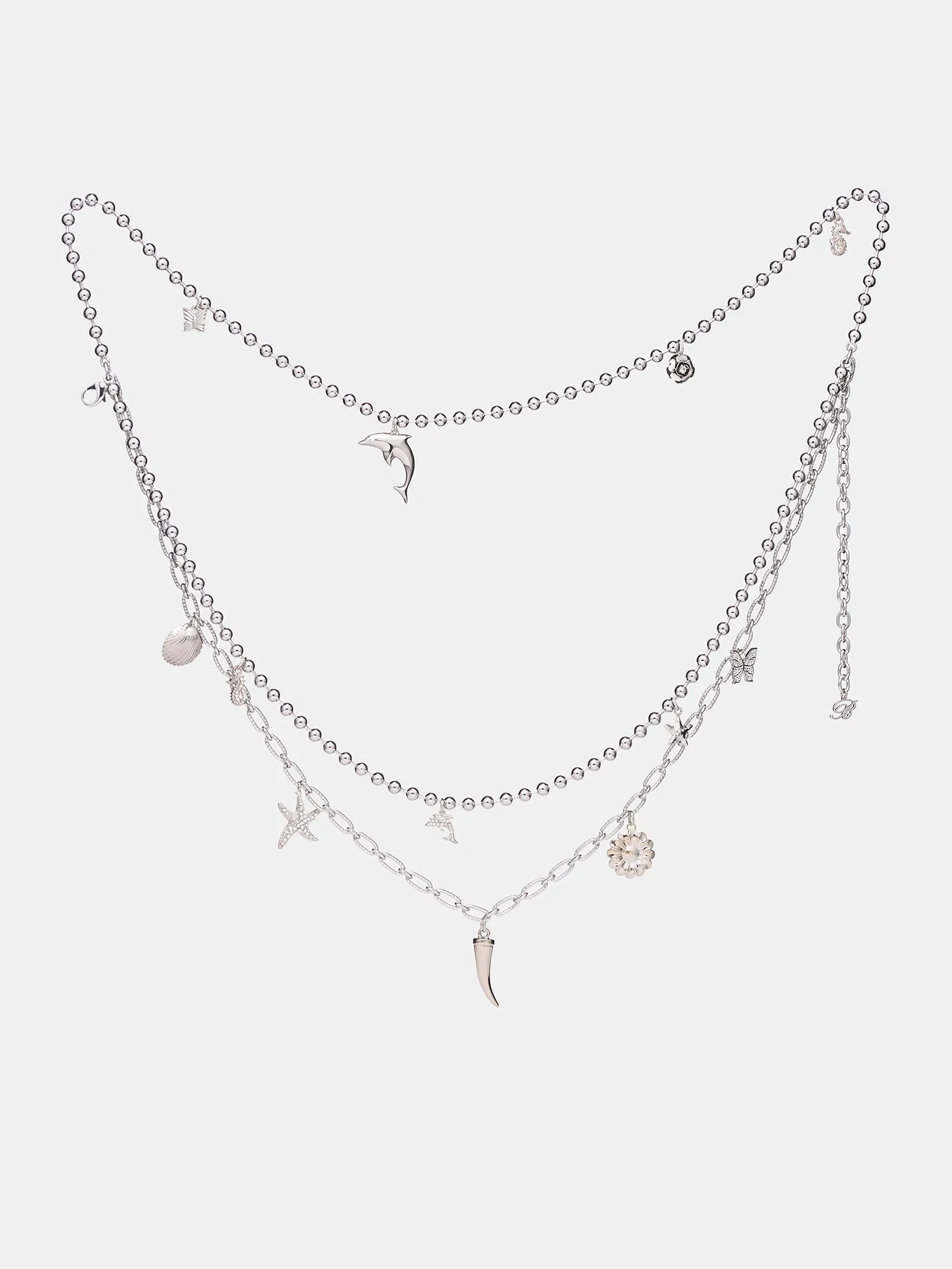 Silver Rhinestone Charm Double Necklace (2W402A-N0992-SILVER) sold by lorenzo product image thumbnail 2