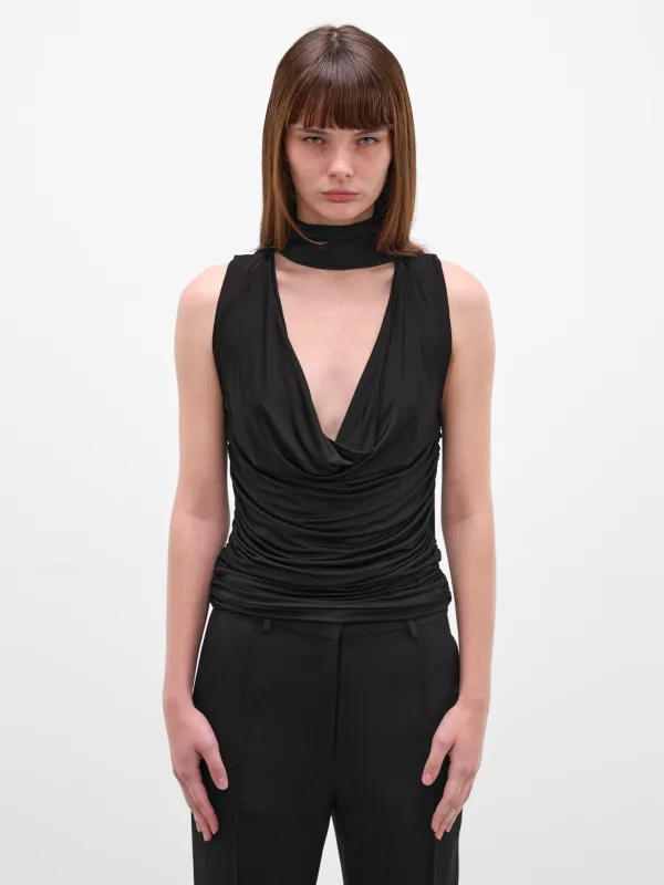 Brise Black Draped Scarf Blouse (AMR2667-BLACK) sold by lorenzo