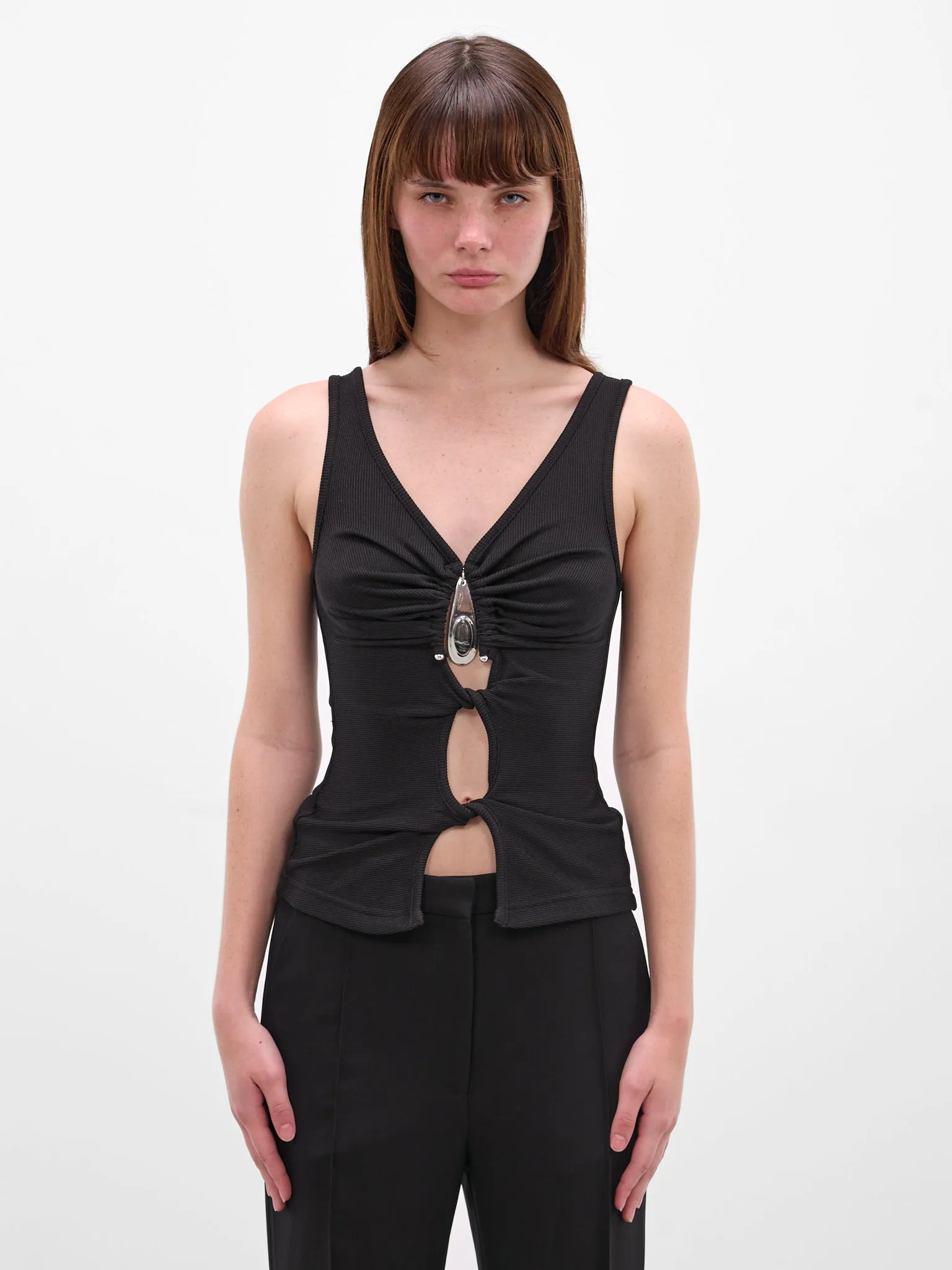 Black Stone Charm Cut-Out Top (25041333-BLACK) sold by lorenzo