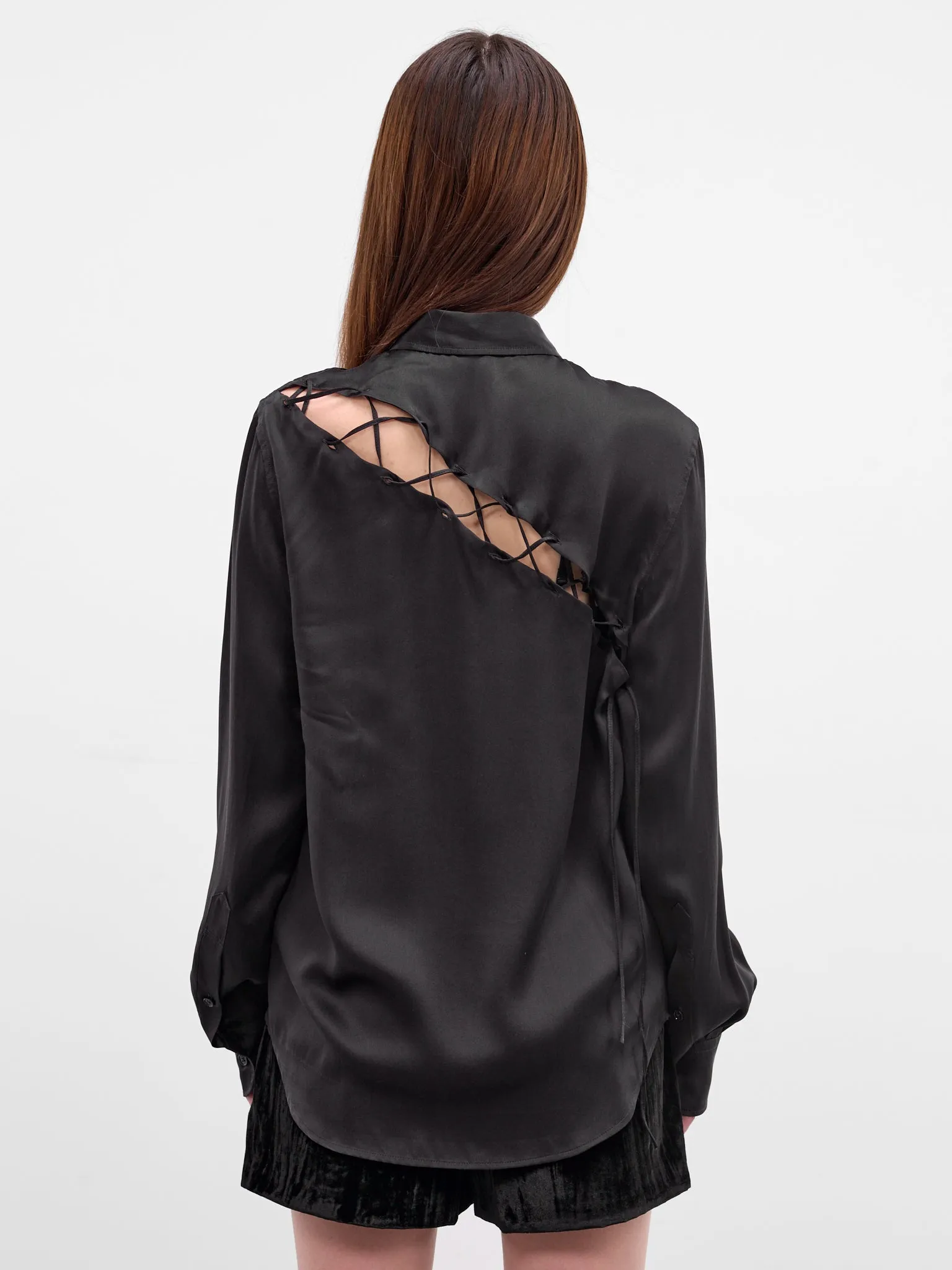 Lais Black Silk Lacing Shirt (B0013793-FA134-BLACK) sold by lorenzo product image thumbnail 3