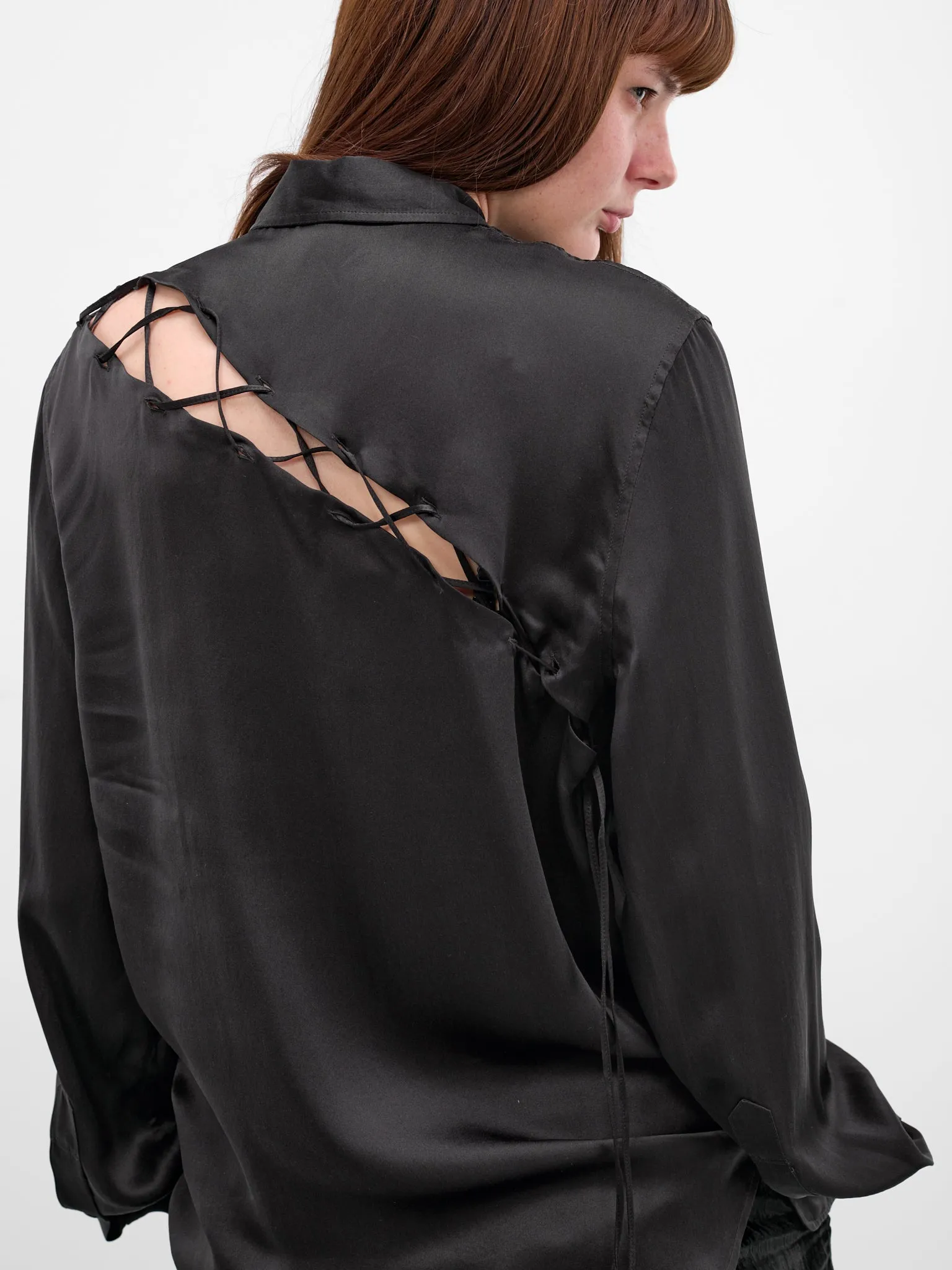 Lais Black Silk Lacing Shirt (B0013793-FA134-BLACK) sold by lorenzo product image thumbnail 5