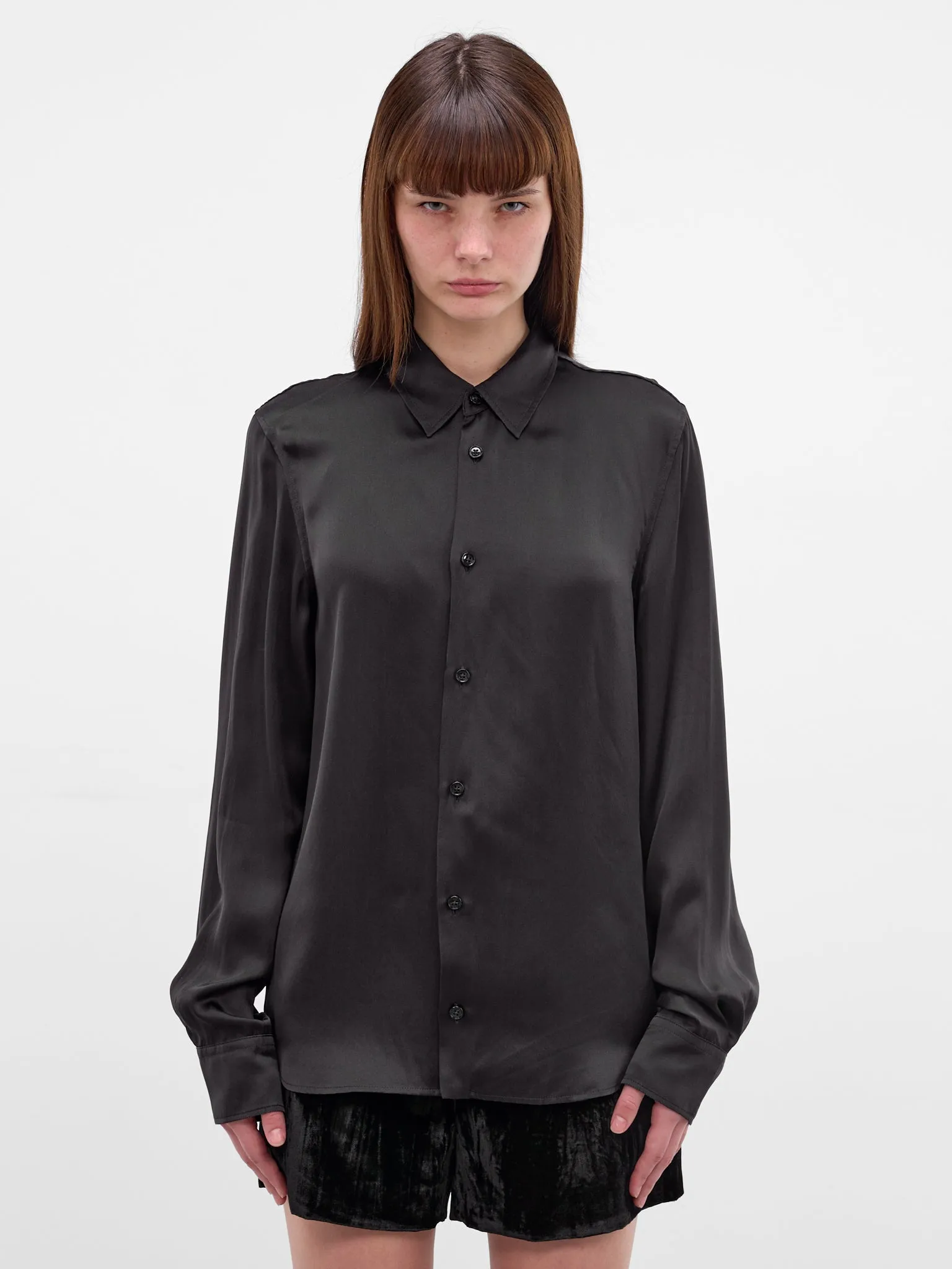 Lais Black Silk Lacing Shirt (B0013793-FA134-BLACK) sold by lorenzo
