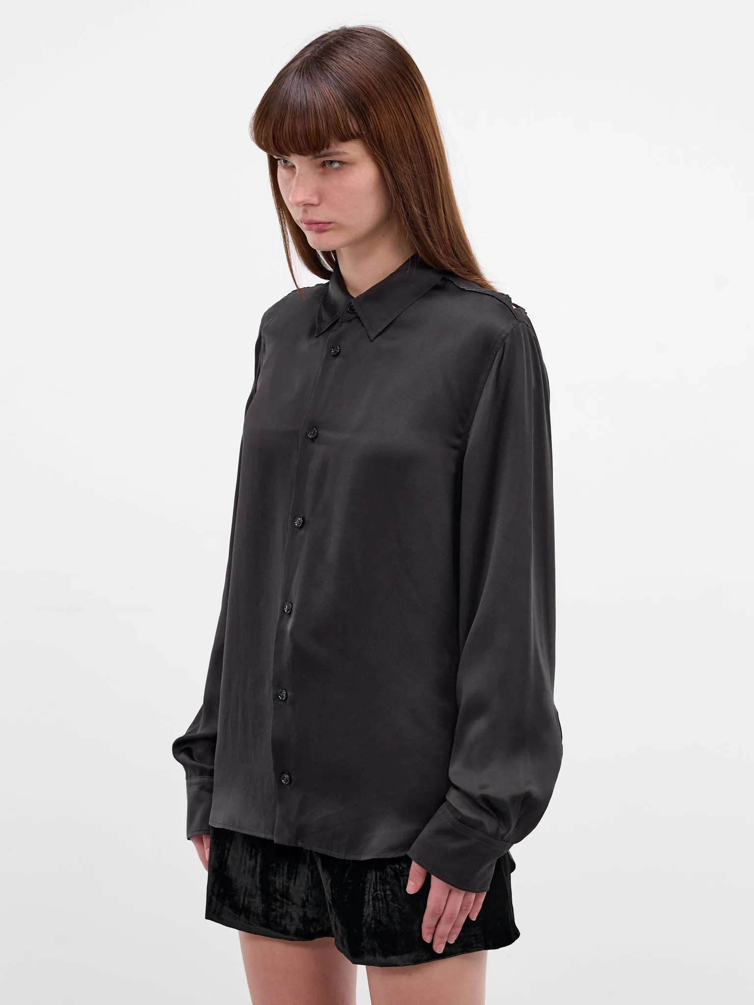 Lais Black Silk Lacing Shirt (B0013793-FA134-BLACK) sold by lorenzo product image thumbnail 2