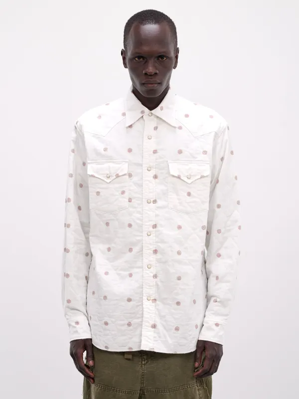 White All-Over Print Western Shirt (K2509LS036-WHITE) made by Kapital