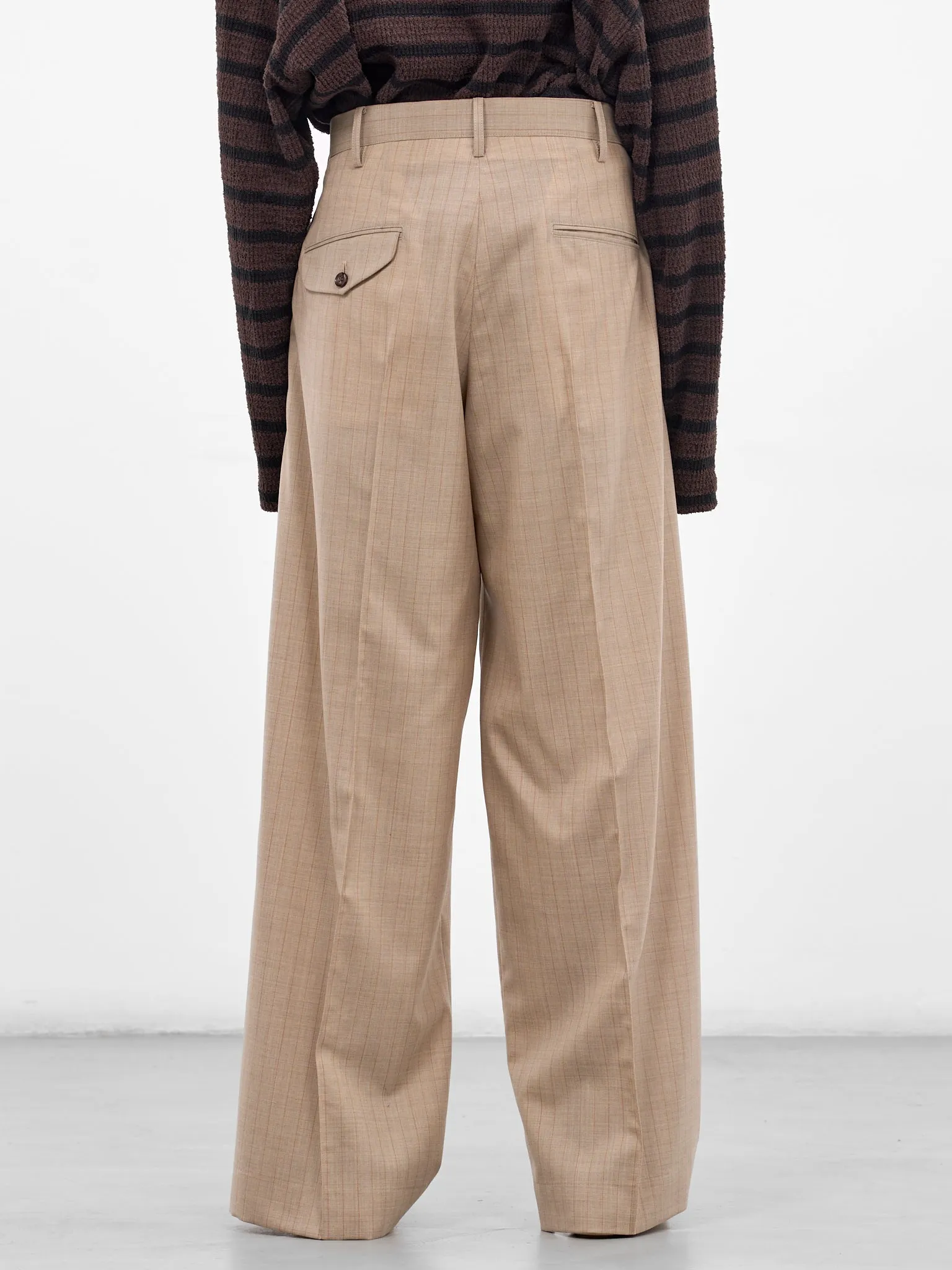 Beige Wool Striped Baggy Trousers (26SS-P-12-BEIGE) sold by lorenzo product image thumbnail 3