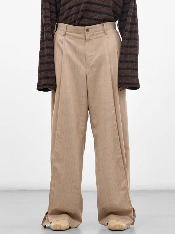 Beige Wool Striped Baggy Trousers (26SS-P-12-BEIGE) made by EYE/KHOKI