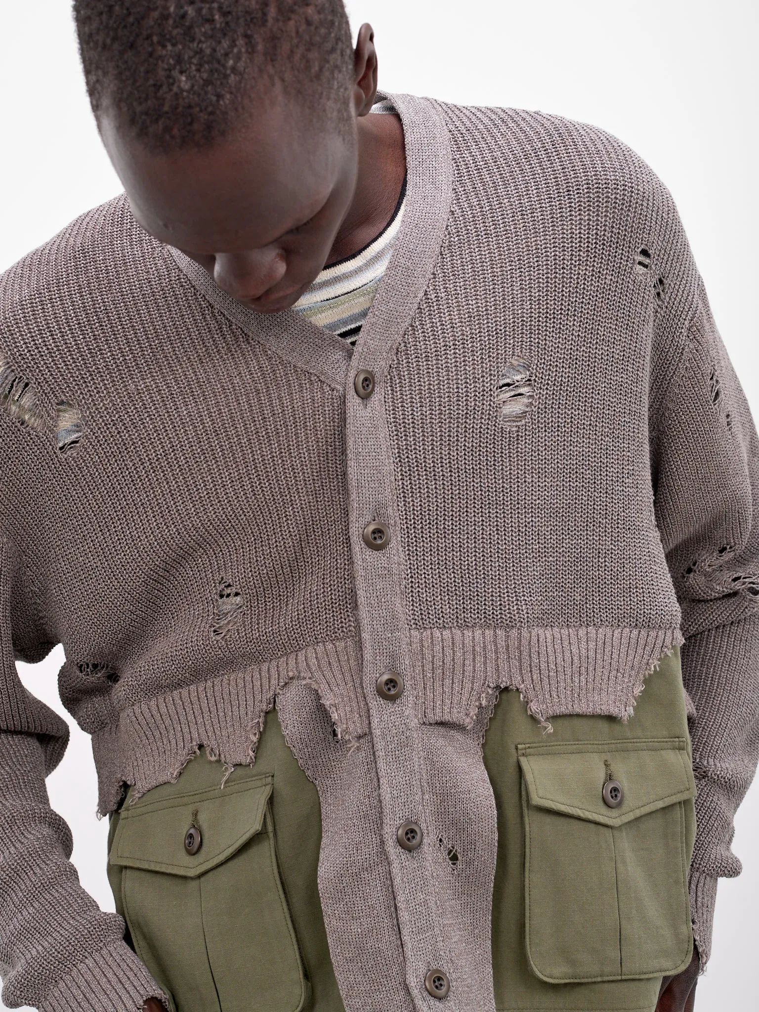 Hybrid Distressed Knit Cardigan (26SS-K-02-GREY) sold by lorenzo product image thumbnail 5
