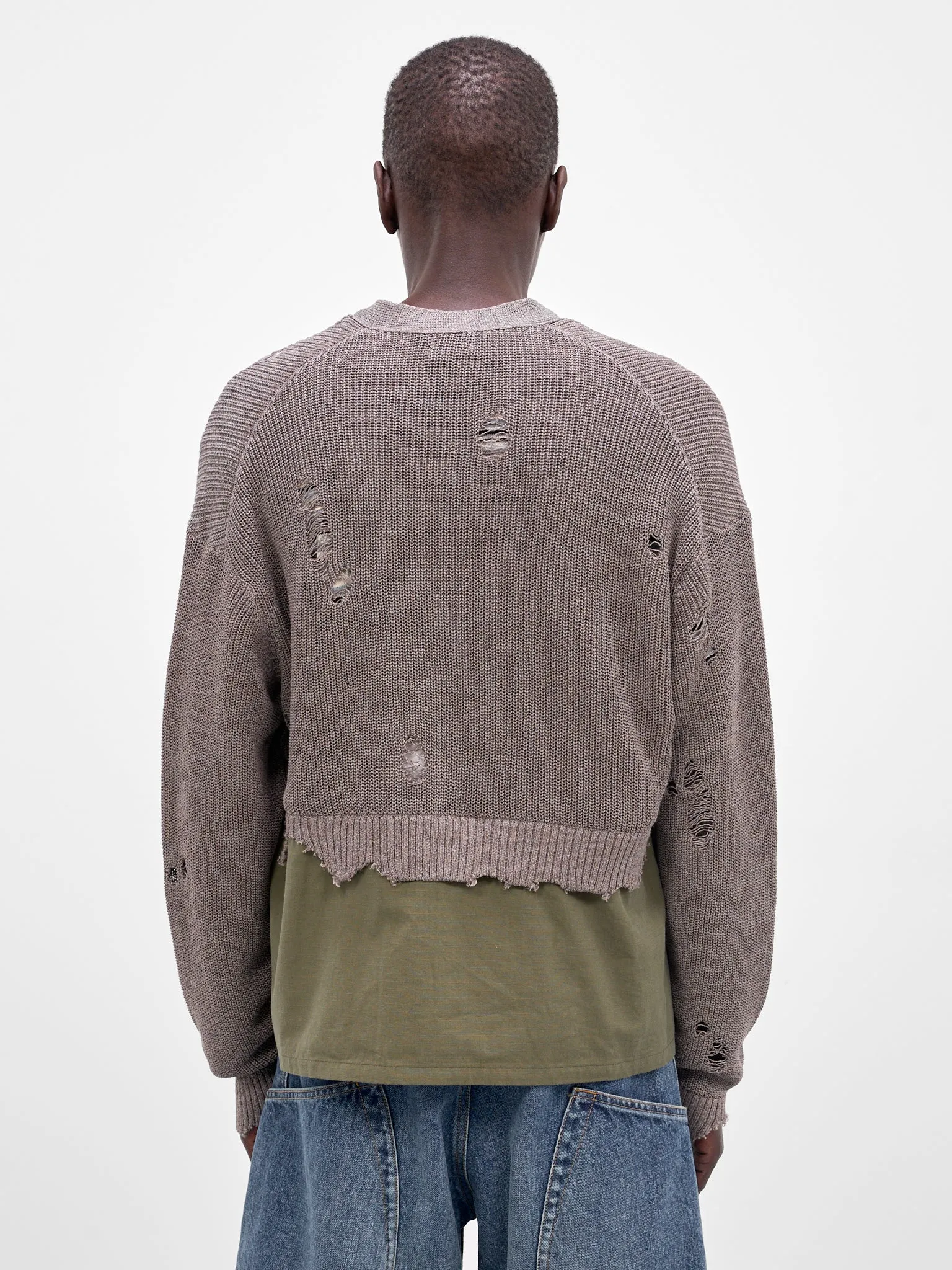 Hybrid Distressed Knit Cardigan (26SS-K-02-GREY) sold by lorenzo product image thumbnail 3
