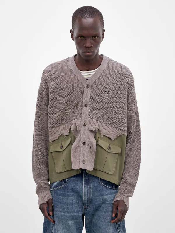 Hybrid Distressed Knit Cardigan (26SS-K-02-GREY) made by EYE/KHOKI