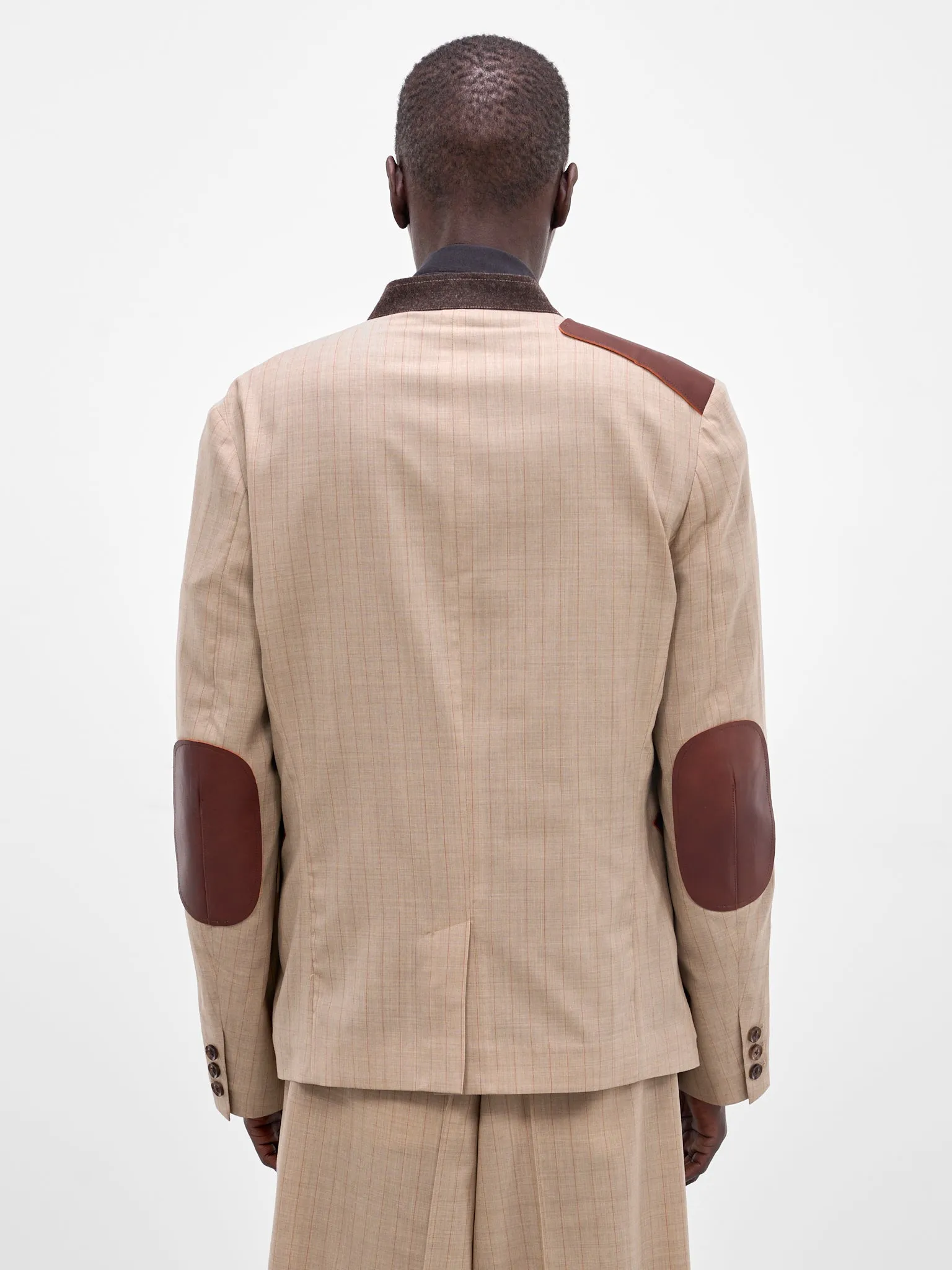 Beige Wool Striped Lapelless Blazer (26SS-JK-01-BEIGE) sold by lorenzo product image thumbnail 3