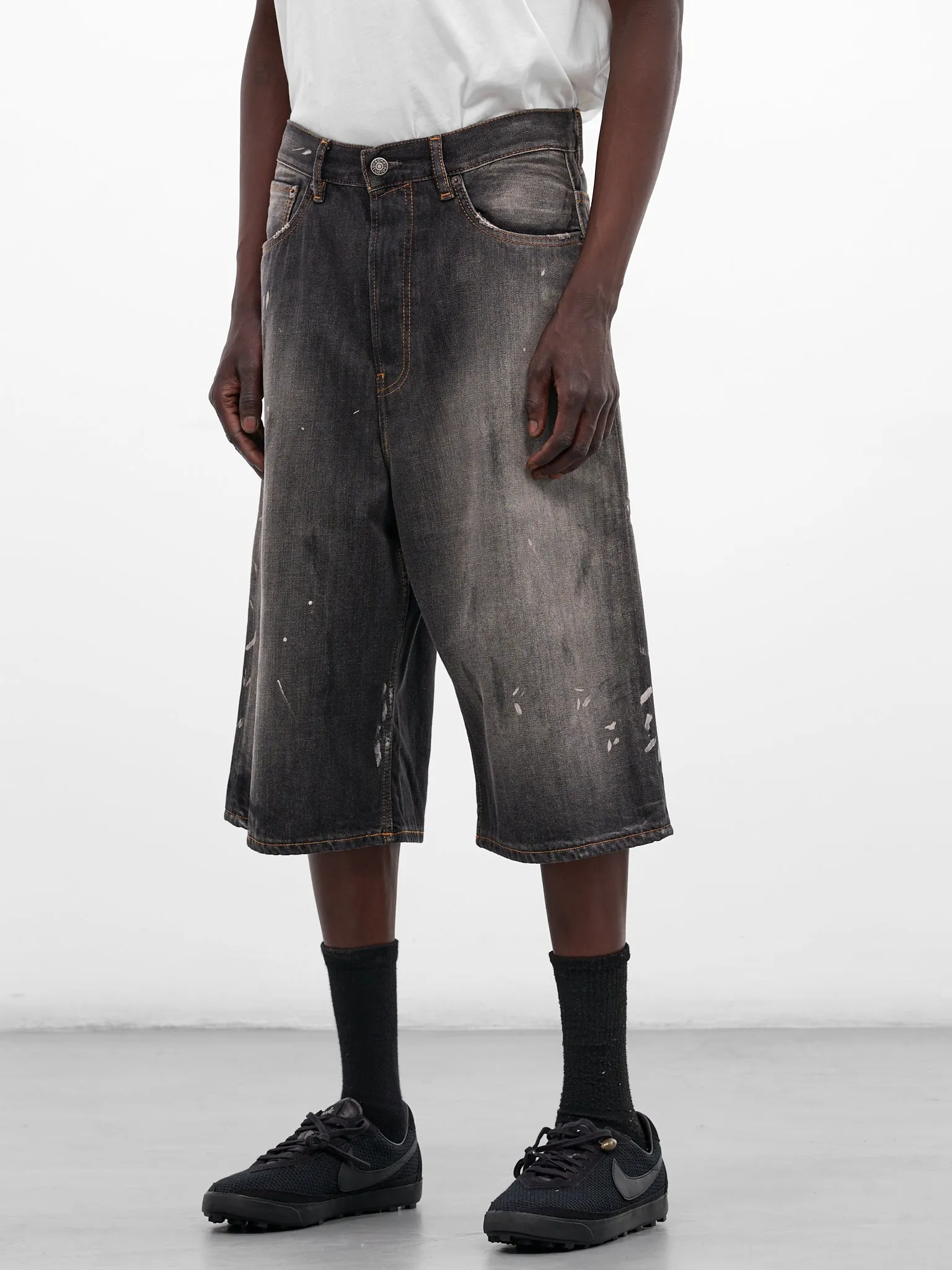 Black Faded Dirty Denim Shorts (FN-MN-SHOR000263-BLACK) sold by lorenzo product image thumbnail 2