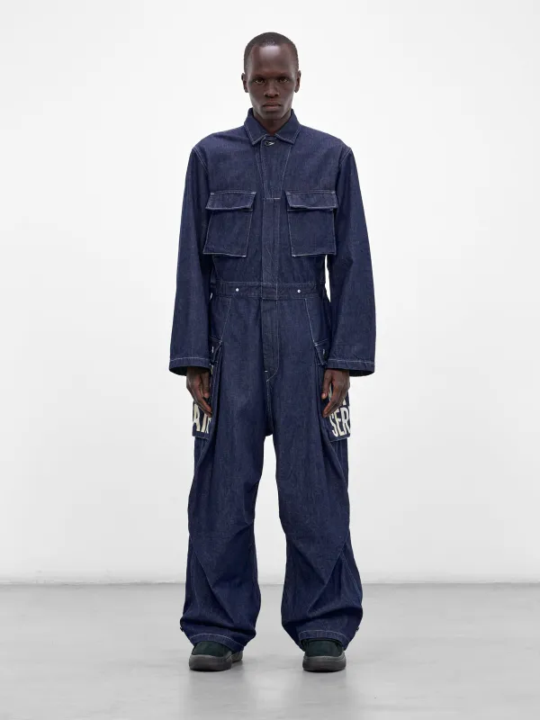 Indigo Denim Graphic Baggy Jumpsuit (K2510OP110-IDG-INDIGO) made by Kapital