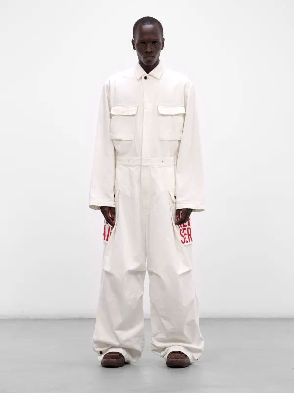 White Graphic Baggy Jumpsuit (K2509OP084-WHITE) made by Kapital