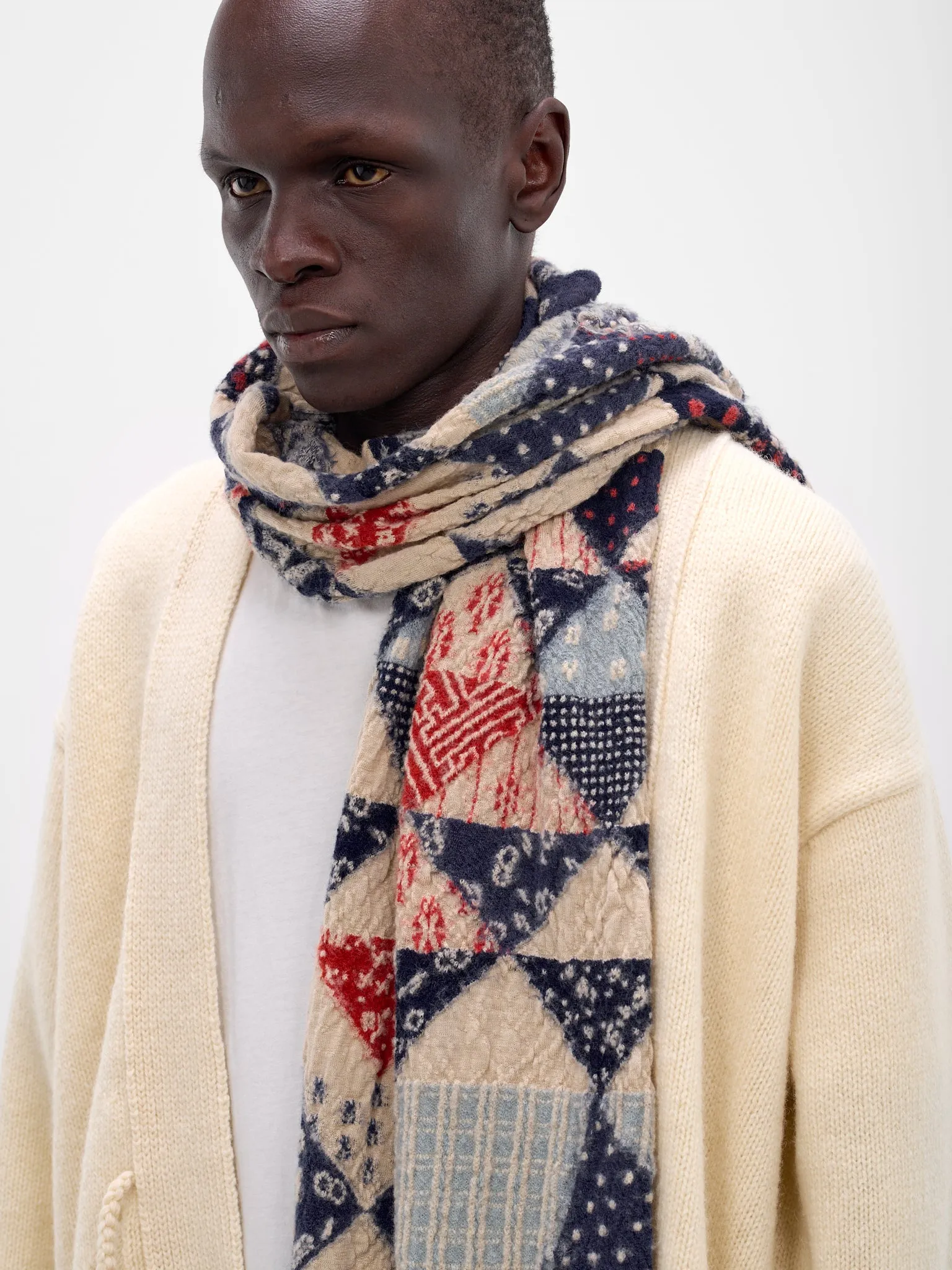 Happy Sashiko Wool Scarf (EK-1850XM-ECRU) sold by lorenzo product image thumbnail 2