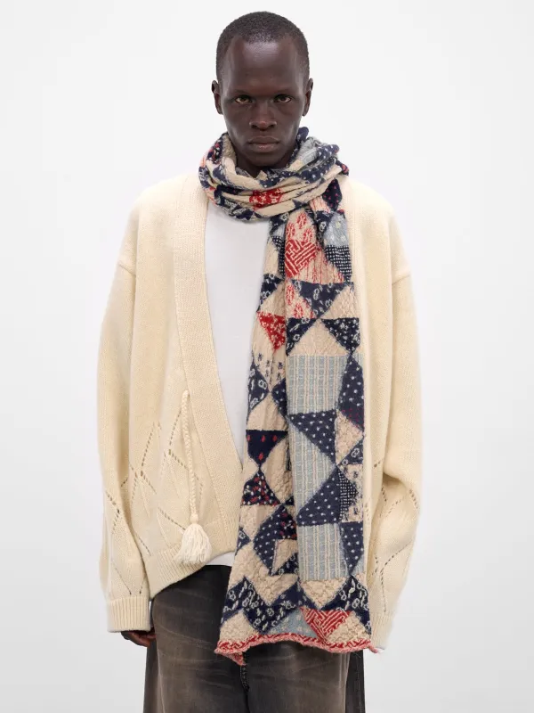 Happy Sashiko Wool Scarf (EK-1850XM-ECRU) made by Kapital