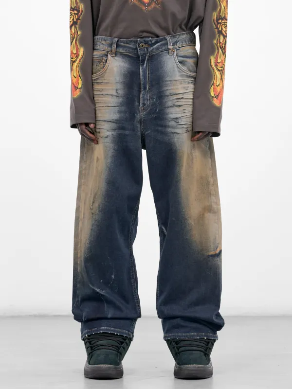 Blue Dirty Denim Wide Jeans (DP0-26-349-M-NV-NAVY) sold by lorenzo