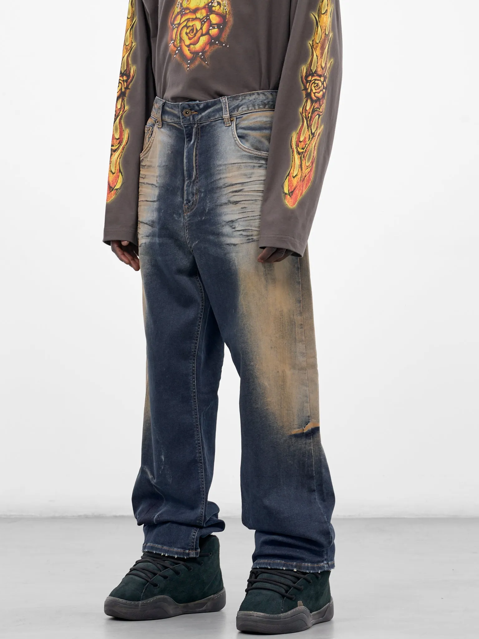 Blue Dirty Denim Wide Jeans (DP0-26-349-M-NV-NAVY) sold by lorenzo product image thumbnail 2