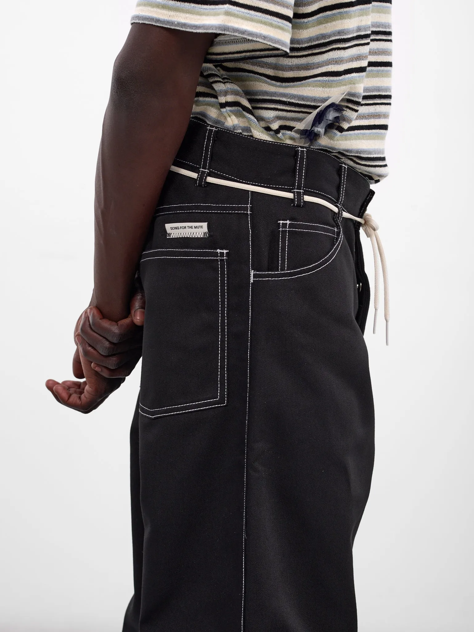 Black Wool Baggy Wide Jeans (261-MPT102-BLACK) sold by lorenzo product image thumbnail 4