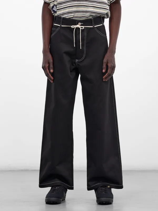 Black Wool Baggy Wide Jeans (261-MPT102-BLACK) made by Song for the Mute