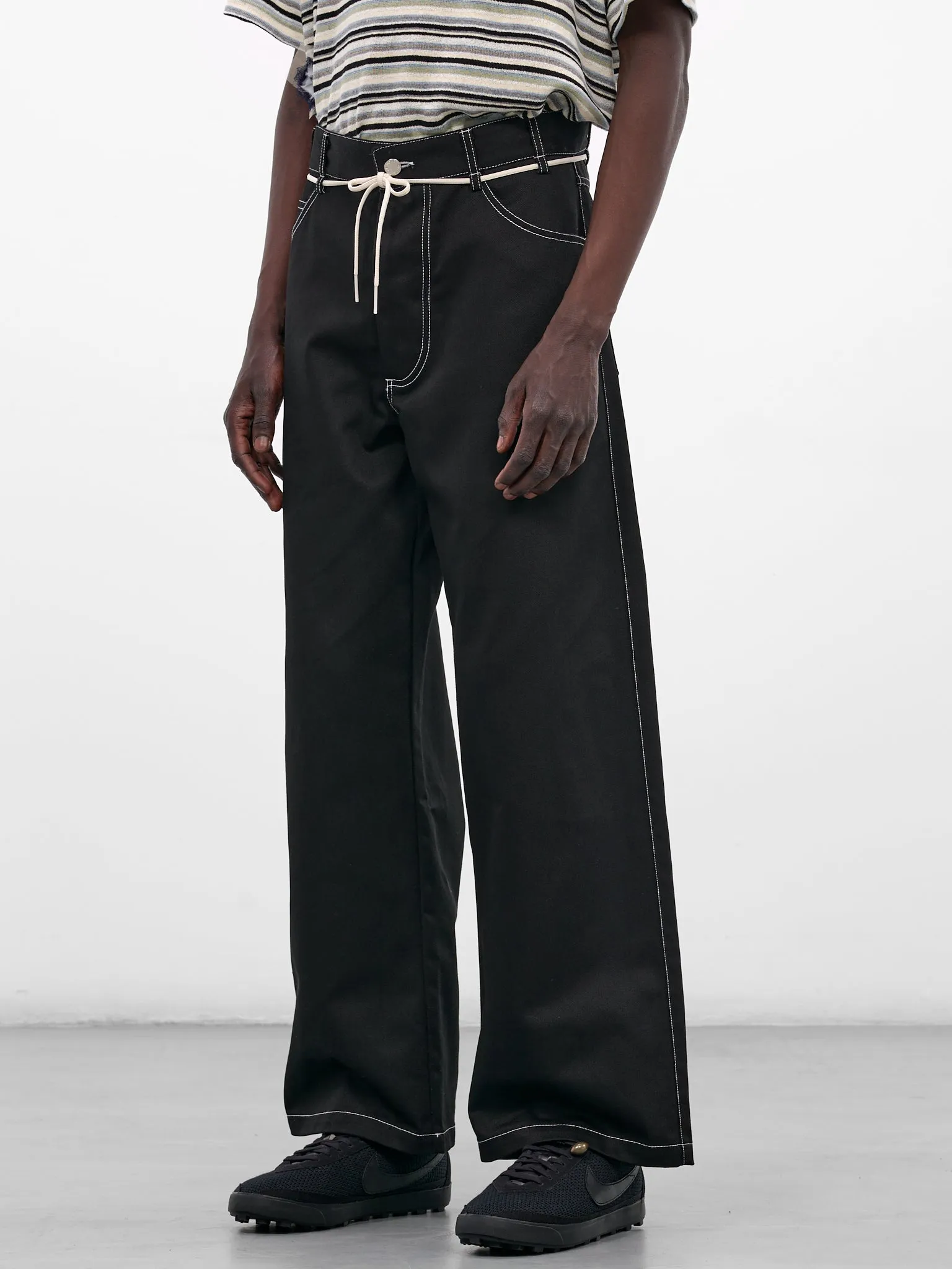 Black Wool Baggy Wide Jeans (261-MPT102-BLACK) sold by lorenzo product image thumbnail 2