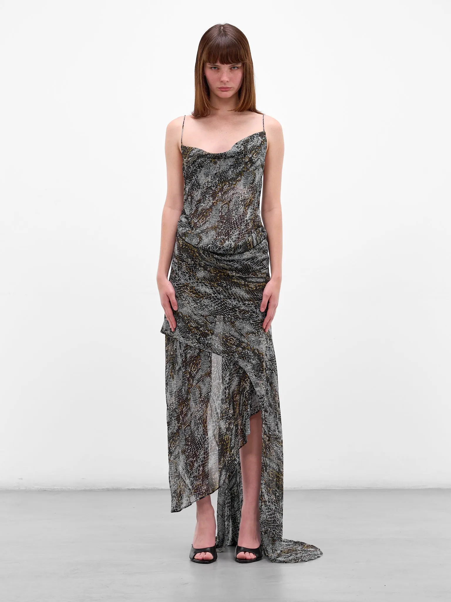 Serpent Print Asymmetric Silk Dress (25043300-SERPENT) sold by lorenzo