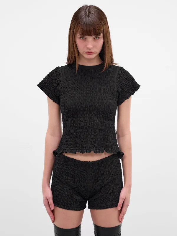 Black Cotton Jersey Shirred Tee (WE76TR422B-BLACK) sold by lorenzo