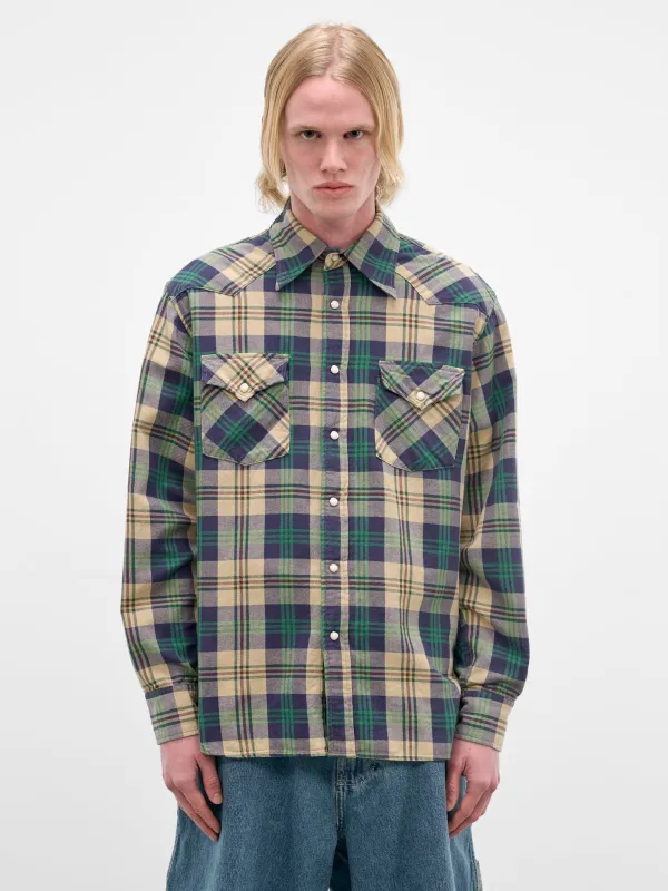 Green Plaid Western Button-Up Shirt (K2509LS043-GREEN) sold by lorenzo