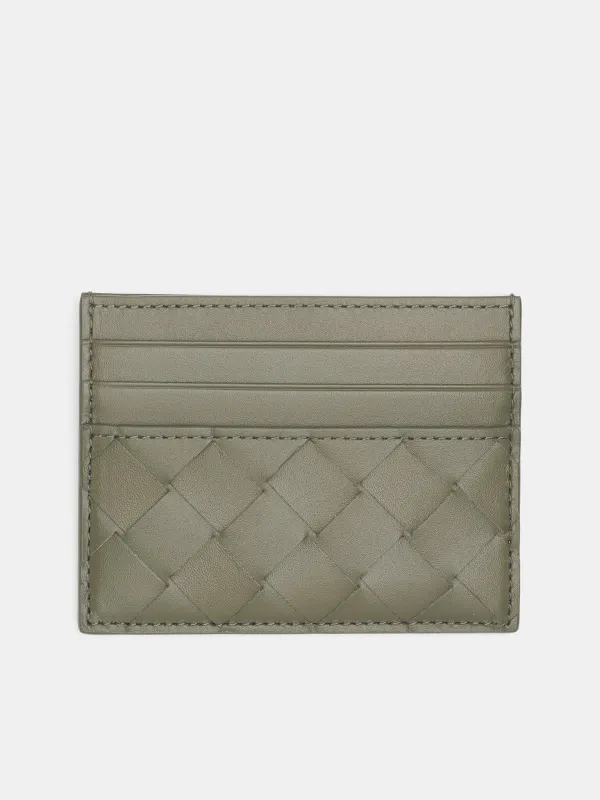 Silver Intrecciato Leather Card Wallet (795612VCPW3003-CROCODILE-SILVE) made by Bottega Veneta