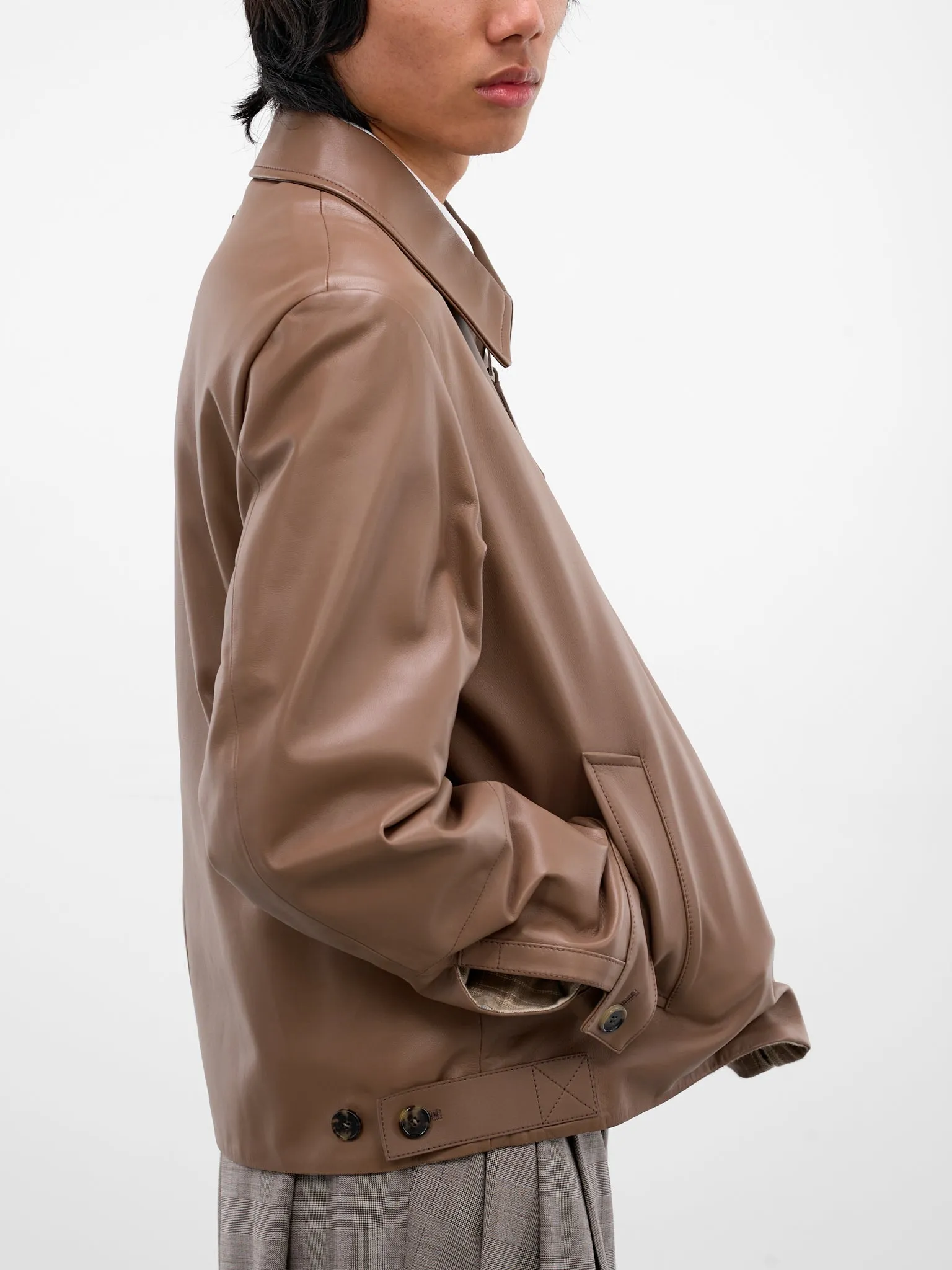 Taupe Lambskin Nappa Zip Jacket (H526Y34LAX-TAUPE) sold by lorenzo product image thumbnail 4