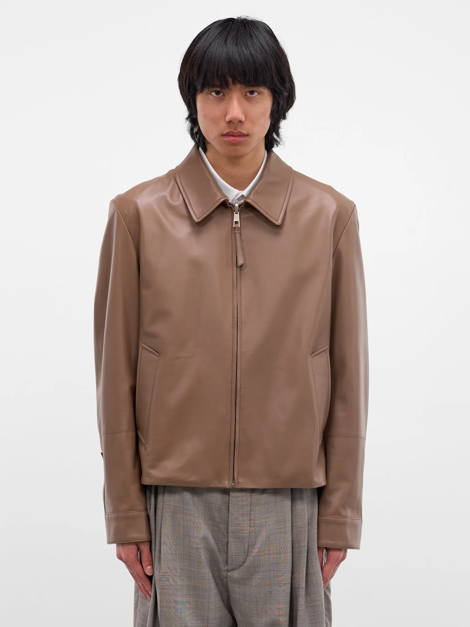 Taupe Lambskin Nappa Zip Jacket (H526Y34LAX-TAUPE) sold by lorenzo