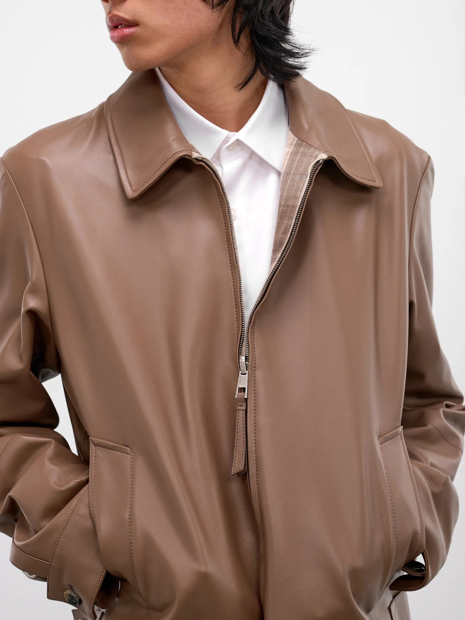 Taupe Lambskin Nappa Zip Jacket (H526Y34LAX-TAUPE) sold by lorenzo product image thumbnail 5